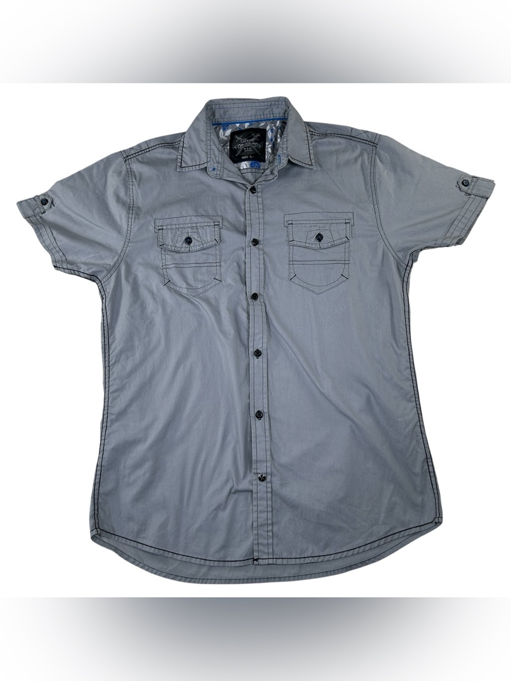 Drill short sleeve utility button-up shirt Large Streetwear Casual